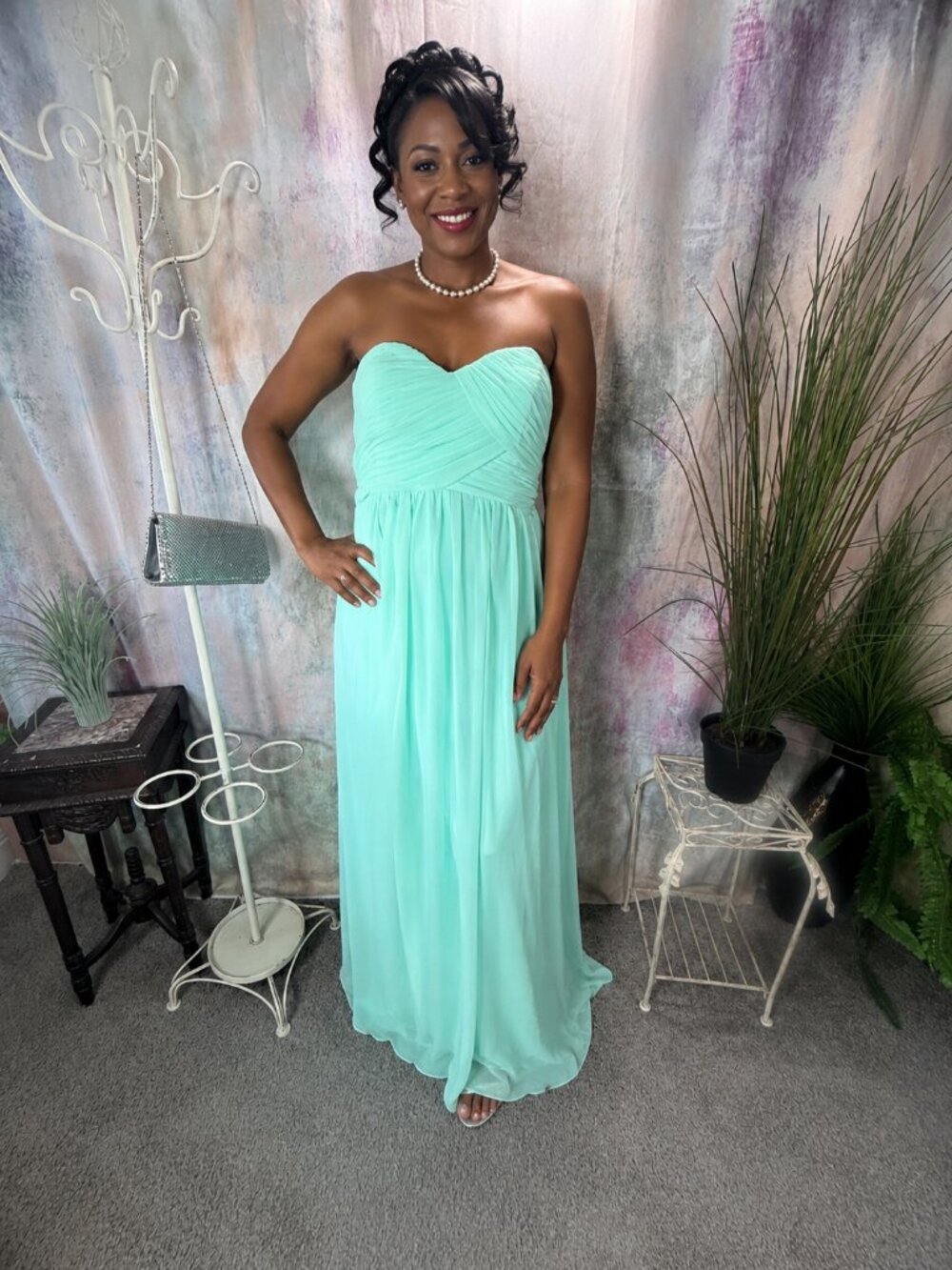 📌Mint Green Empire Waist Strapless Lace Up Prom - Formal - Bridesmaid Dress
